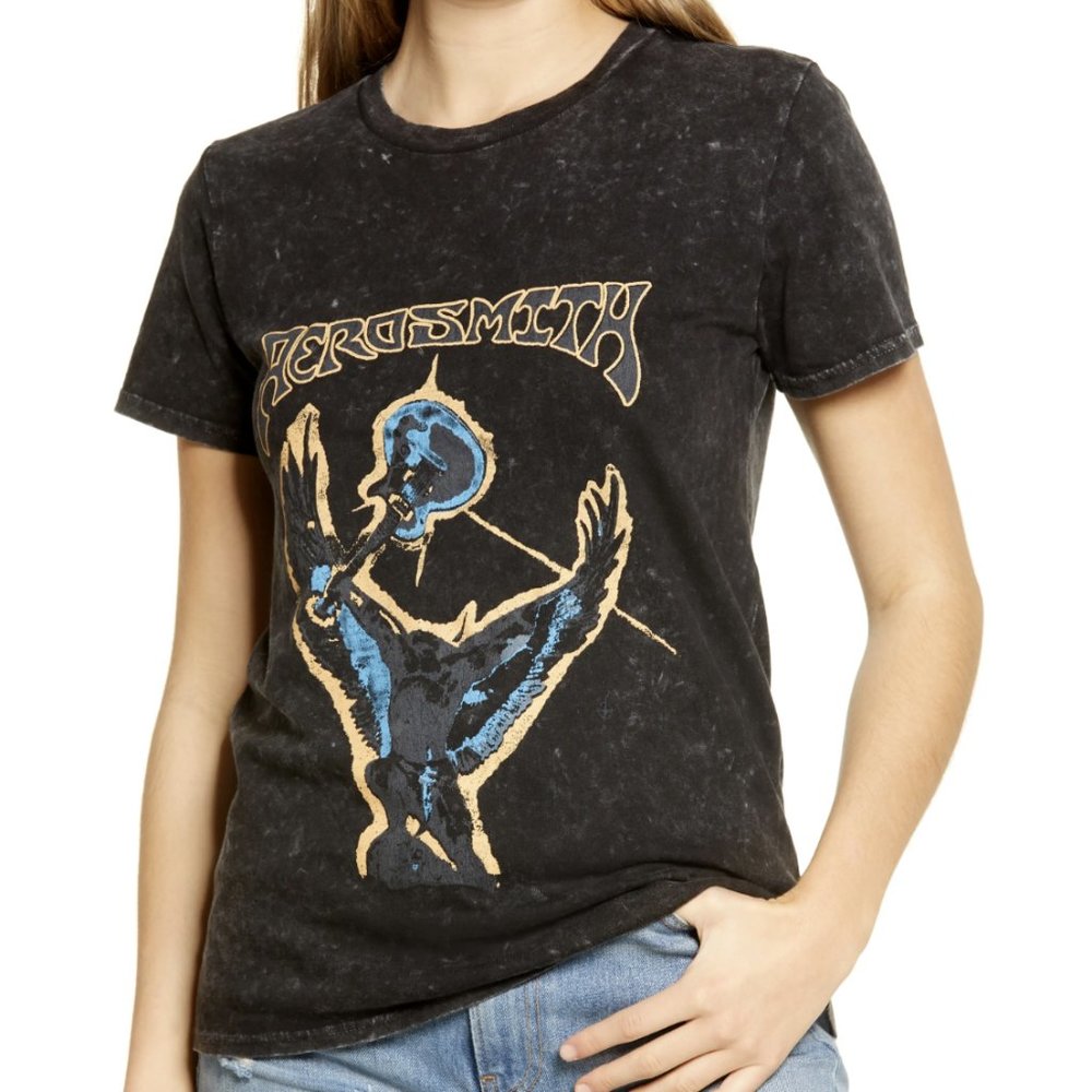 NEW Treasure & Bond Aerosmith Band Graphic Short Sleeve Tee Black Size Medium